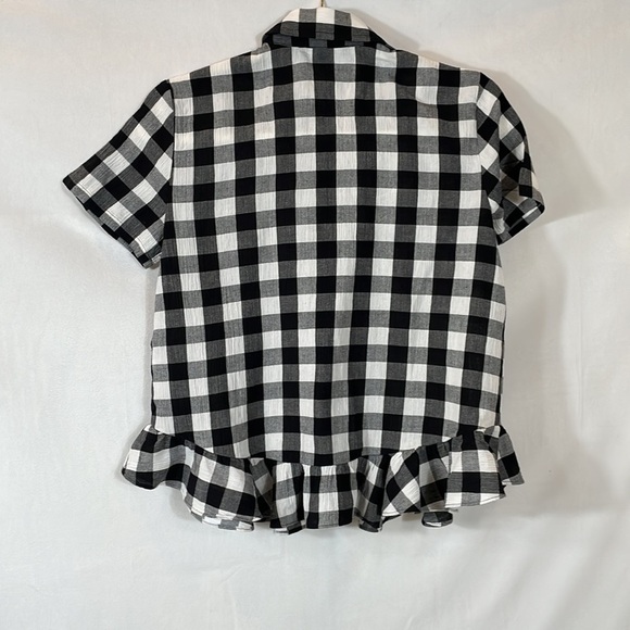 Madewell Top Short Sleeve Button-down XS Black and White Check - Picture 4 of 11